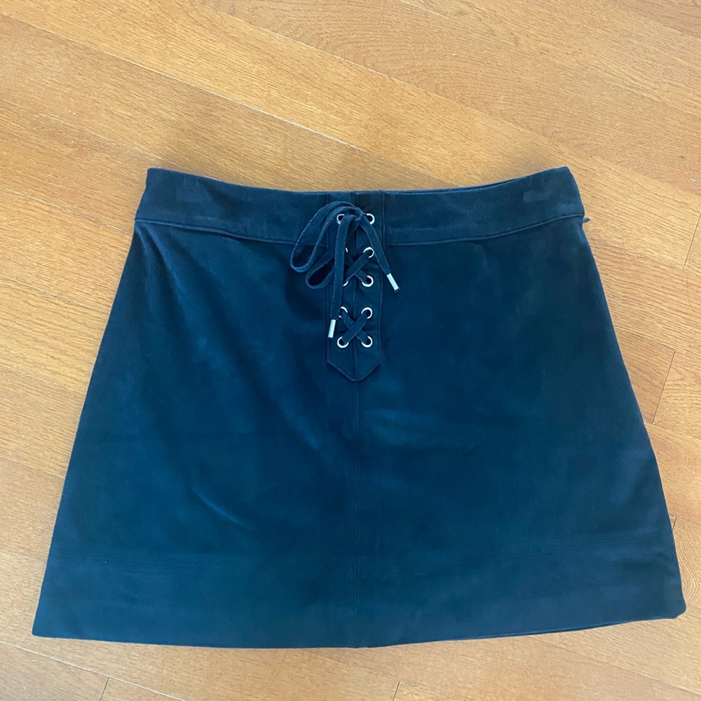 A&F black faux suede mini skirt with lace-up detail